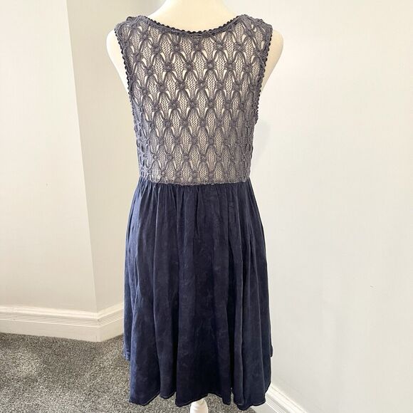 Free People Fiesta Dress Womens Medium Embossed Crochet Sleeveless Blue - Picture 3 of 9
